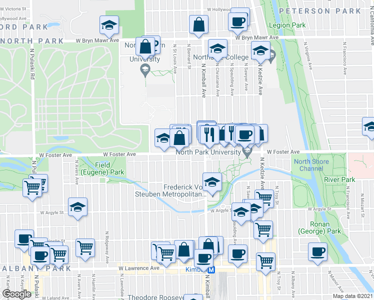 map of restaurants, bars, coffee shops, grocery stores, and more near in Chicago