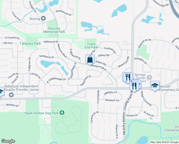 map of restaurants, bars, coffee shops, grocery stores, and more near 522 Ladysmith Road in Bartlett