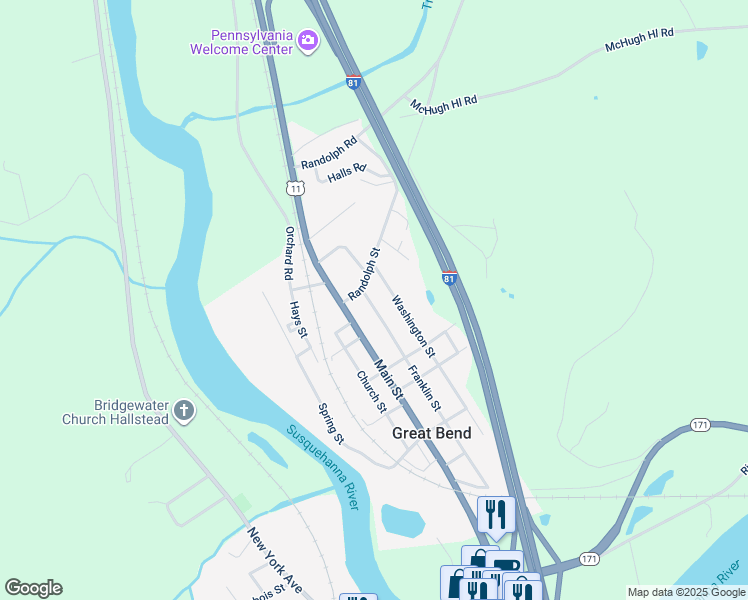 map of restaurants, bars, coffee shops, grocery stores, and more near 490 Franklin Street in Great Bend