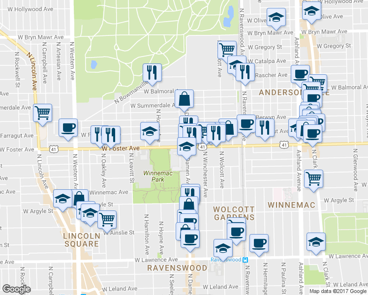 map of restaurants, bars, coffee shops, grocery stores, and more near in Chicago