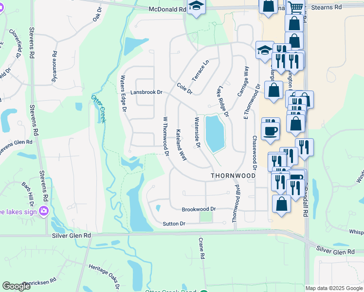 map of restaurants, bars, coffee shops, grocery stores, and more near 741 Kateland Way in South Elgin