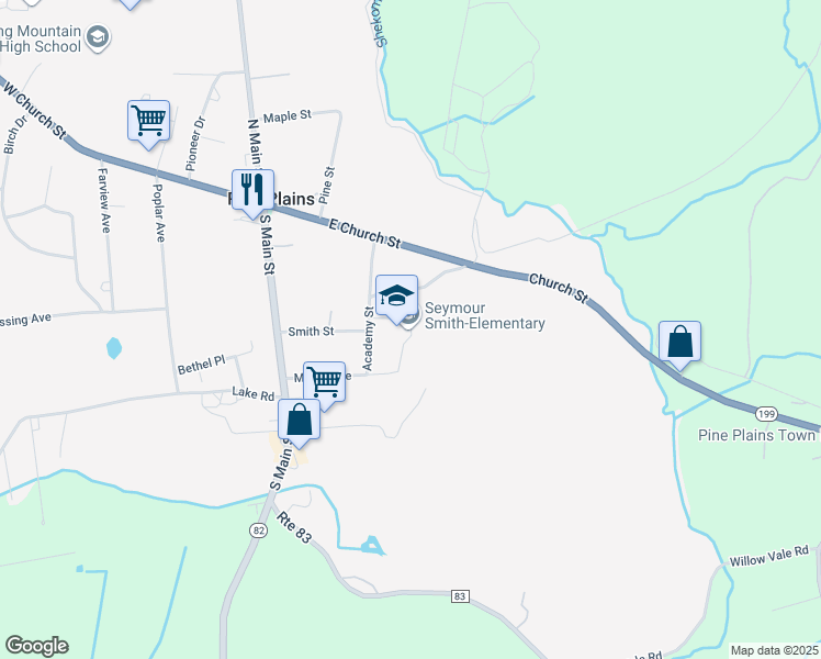 map of restaurants, bars, coffee shops, grocery stores, and more near 41 Academy Street in Pine Plains