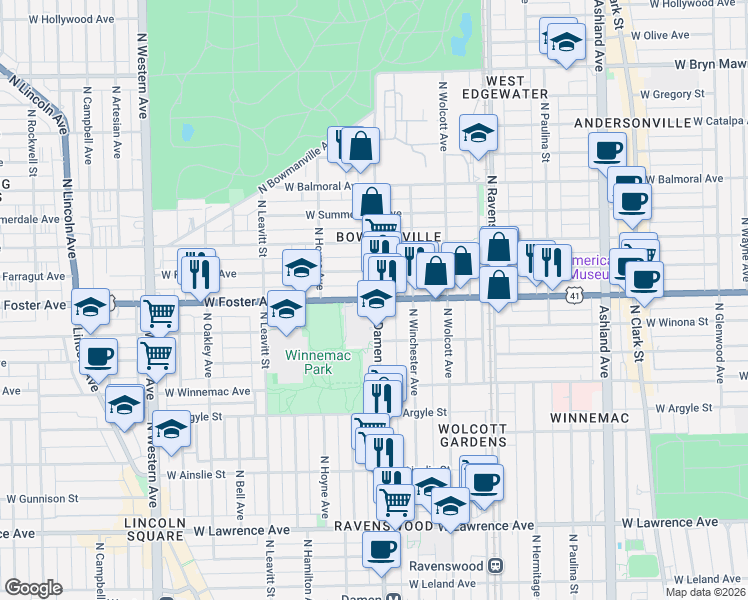 map of restaurants, bars, coffee shops, grocery stores, and more near in Chicago