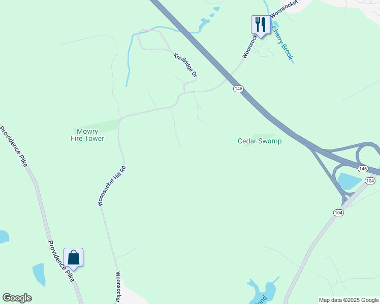 map of restaurants, bars, coffee shops, grocery stores, and more near 6 Mara Lane in North Smithfield