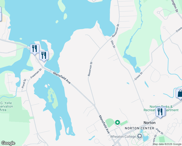 map of restaurants, bars, coffee shops, grocery stores, and more near 35 Reservoir Street in Norton