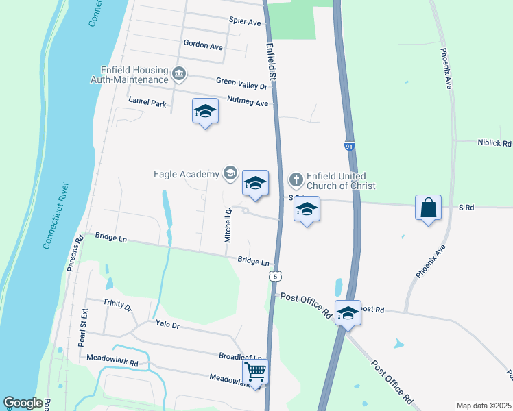 map of restaurants, bars, coffee shops, grocery stores, and more near 1318 Enfield Street in Enfield