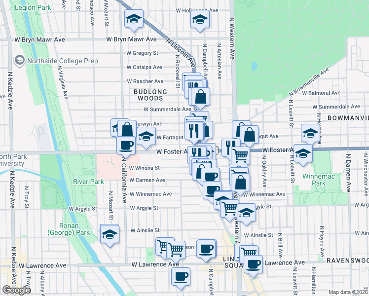 map of restaurants, bars, coffee shops, grocery stores, and more near in Chicago