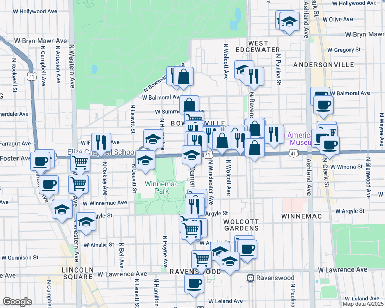 map of restaurants, bars, coffee shops, grocery stores, and more near in Chicago