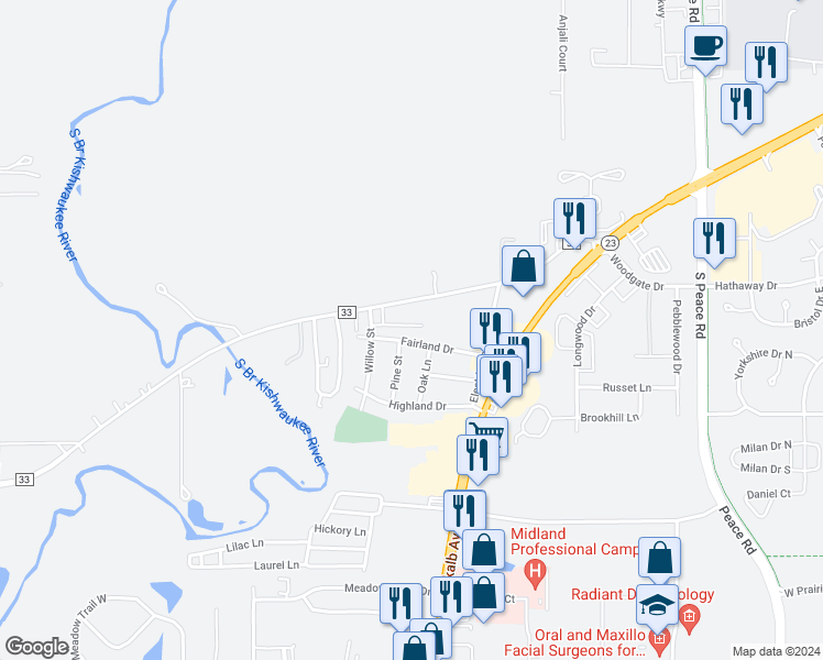 map of restaurants, bars, coffee shops, grocery stores, and more near 2231 Fairland Drive in Sycamore