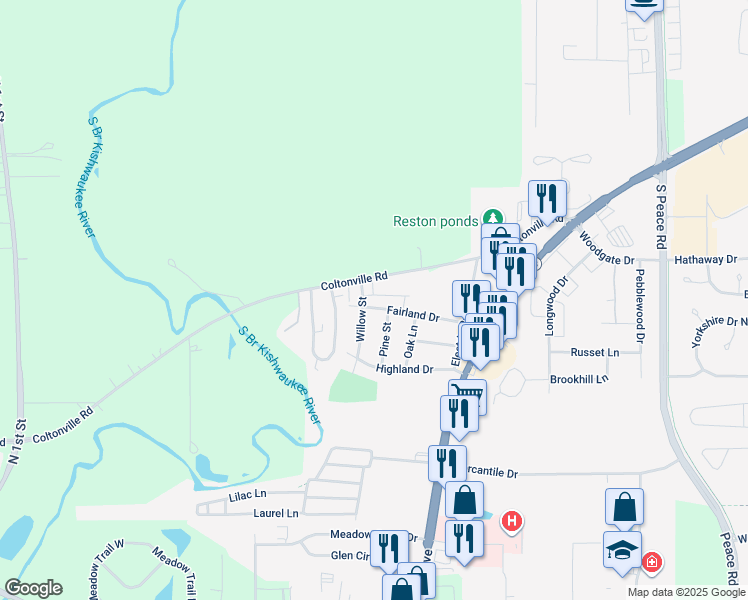 map of restaurants, bars, coffee shops, grocery stores, and more near 2231 Fairland Drive in Sycamore