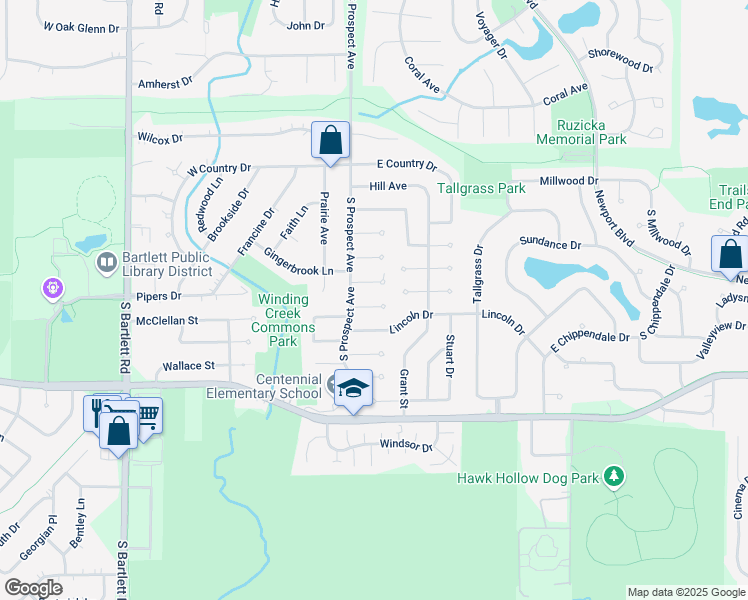 map of restaurants, bars, coffee shops, grocery stores, and more near 259 Ord Court in Bartlett