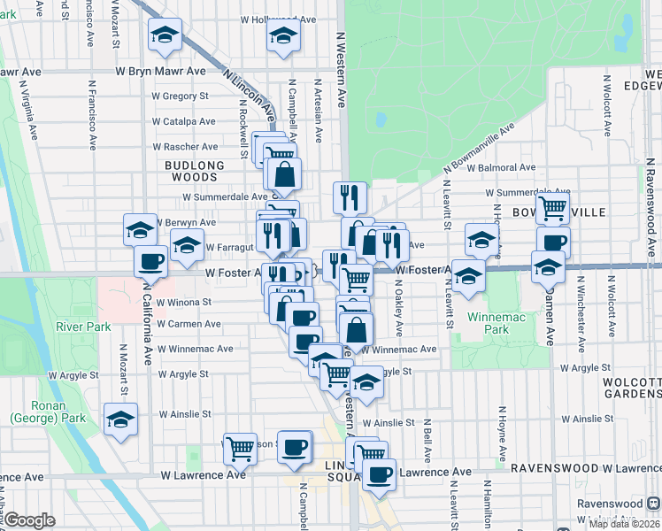 map of restaurants, bars, coffee shops, grocery stores, and more near in Chicago