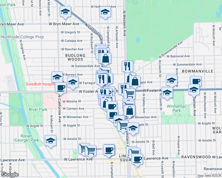 map of restaurants, bars, coffee shops, grocery stores, and more near 2460 U.S. 41 in Chicago