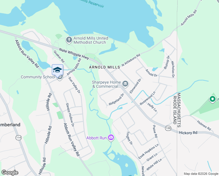 map of restaurants, bars, coffee shops, grocery stores, and more near 11 Wollen Drive in Cumberland