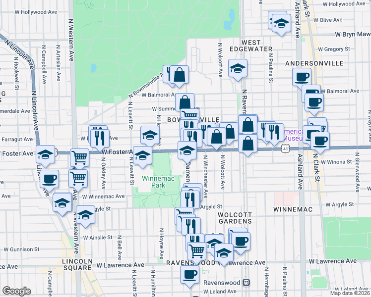 map of restaurants, bars, coffee shops, grocery stores, and more near in Chicago
