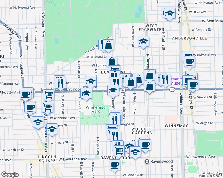 map of restaurants, bars, coffee shops, grocery stores, and more near in Chicago