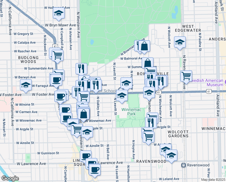 map of restaurants, bars, coffee shops, grocery stores, and more near in Chicago