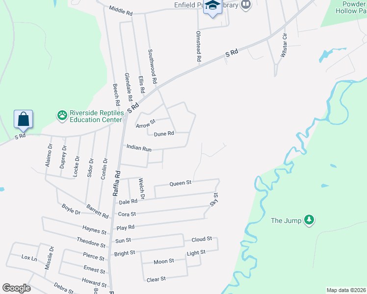 map of restaurants, bars, coffee shops, grocery stores, and more near 45 Indian Run in Enfield