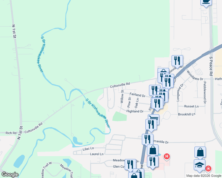 map of restaurants, bars, coffee shops, grocery stores, and more near 1426 West Stonehenge Drive in Sycamore