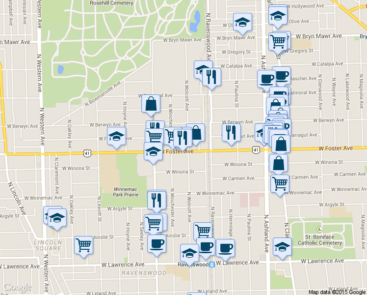 map of restaurants, bars, coffee shops, grocery stores, and more near in Chicago
