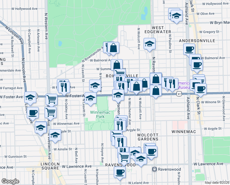 map of restaurants, bars, coffee shops, grocery stores, and more near in Chicago