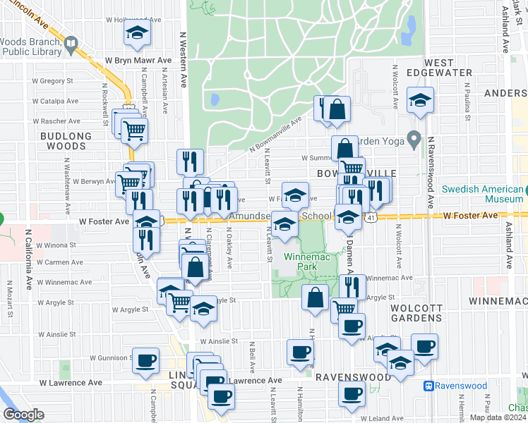 map of restaurants, bars, coffee shops, grocery stores, and more near in Chicago