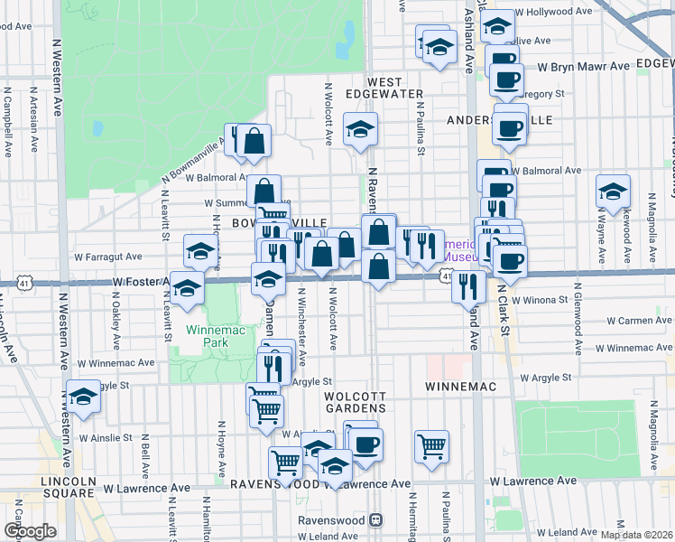 map of restaurants, bars, coffee shops, grocery stores, and more near in Chicago