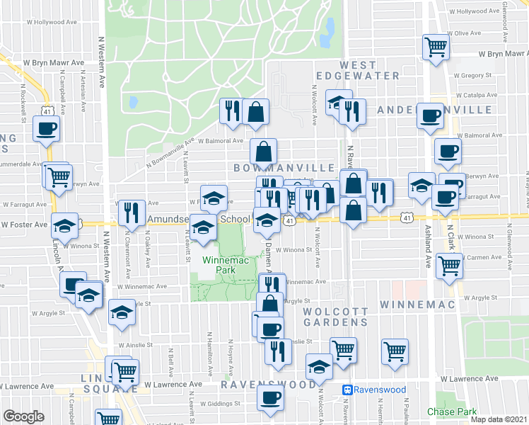 map of restaurants, bars, coffee shops, grocery stores, and more near in Chicago