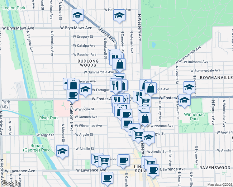 map of restaurants, bars, coffee shops, grocery stores, and more near in Chicago