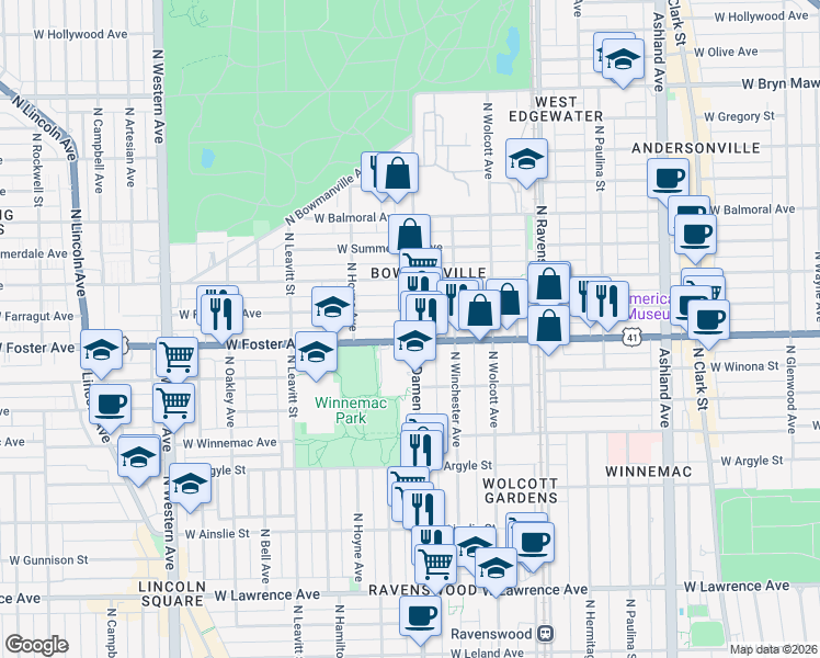 map of restaurants, bars, coffee shops, grocery stores, and more near in Chicago