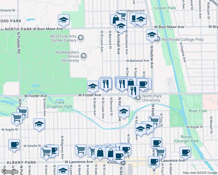 map of restaurants, bars, coffee shops, grocery stores, and more near in Chicago