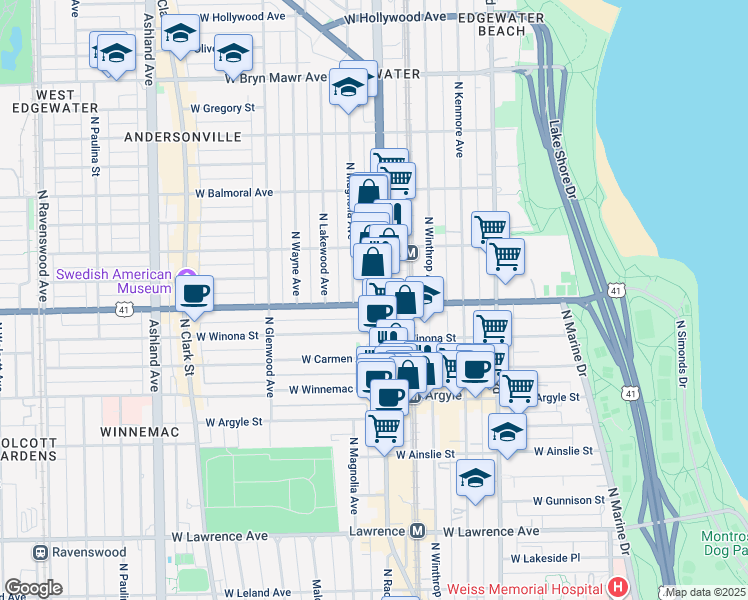 map of restaurants, bars, coffee shops, grocery stores, and more near in Chicago