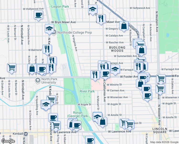 map of restaurants, bars, coffee shops, grocery stores, and more near in Chicago
