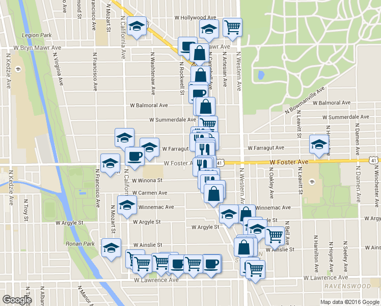 map of restaurants, bars, coffee shops, grocery stores, and more near in Chicago