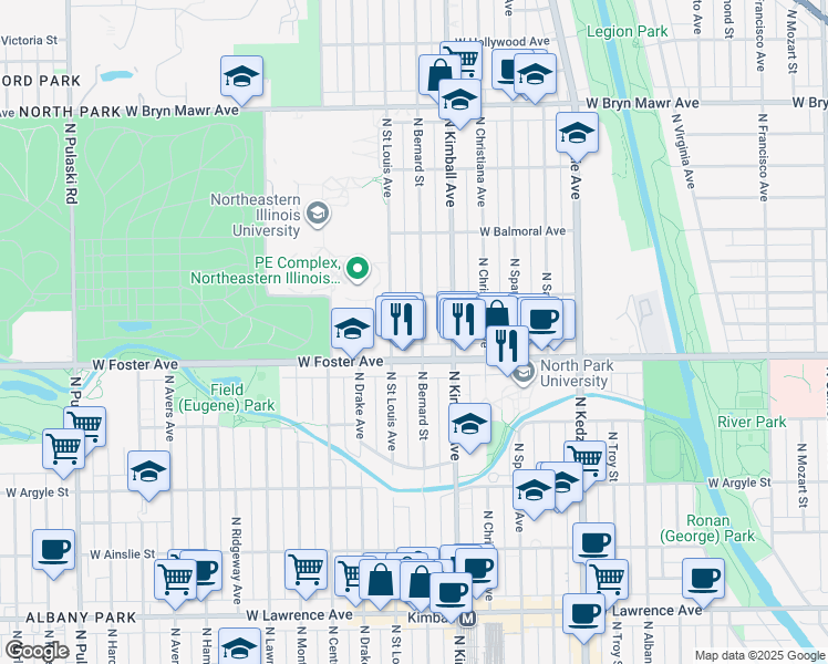 map of restaurants, bars, coffee shops, grocery stores, and more near in Chicago