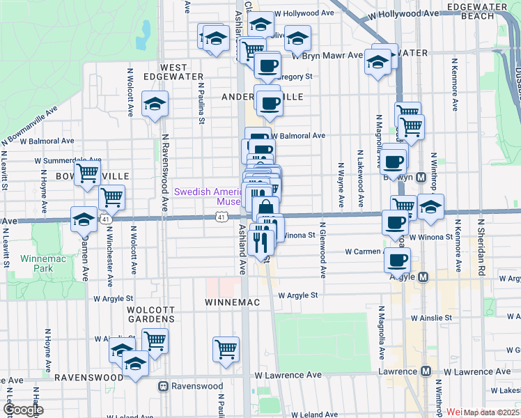 map of restaurants, bars, coffee shops, grocery stores, and more near in Chicago