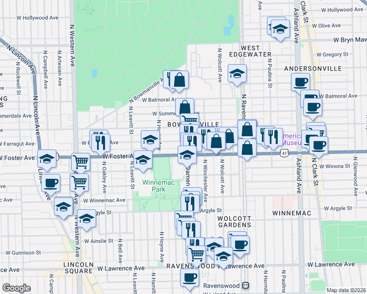 map of restaurants, bars, coffee shops, grocery stores, and more near in Chicago