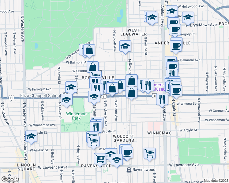 map of restaurants, bars, coffee shops, grocery stores, and more near in Chicago
