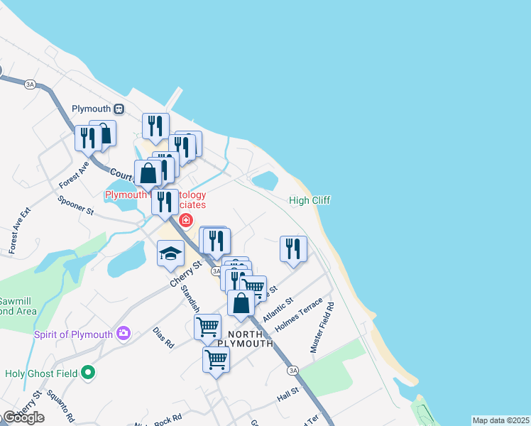 map of restaurants, bars, coffee shops, grocery stores, and more near 31 Prince Street in Plymouth