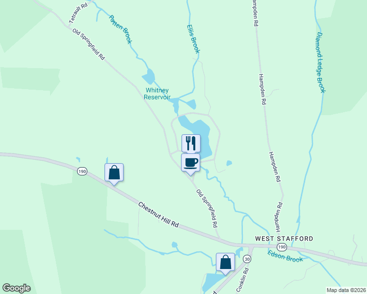 map of restaurants, bars, coffee shops, grocery stores, and more near 51 Old Springfield Road in Stafford