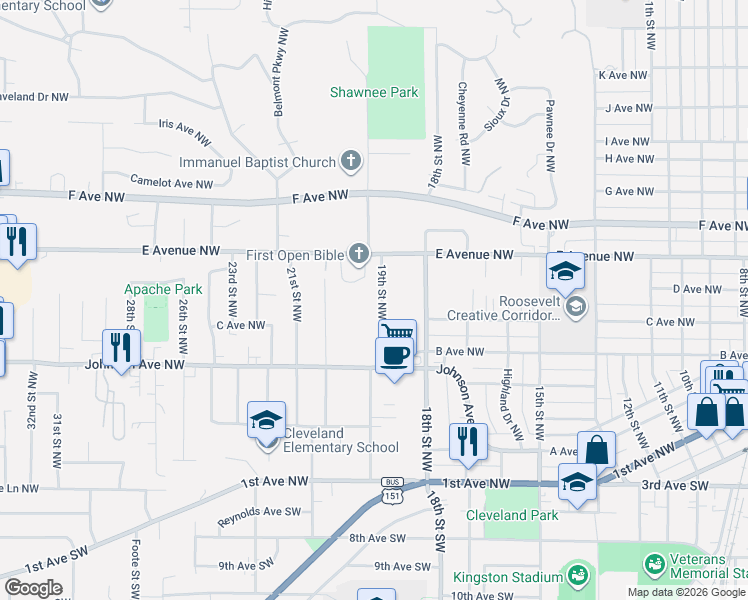 map of restaurants, bars, coffee shops, grocery stores, and more near 409 19th Street Northwest in Cedar Rapids