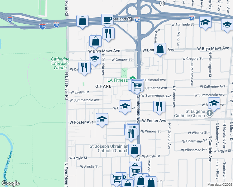 map of restaurants, bars, coffee shops, grocery stores, and more near 5310 North Chester Avenue in Chicago