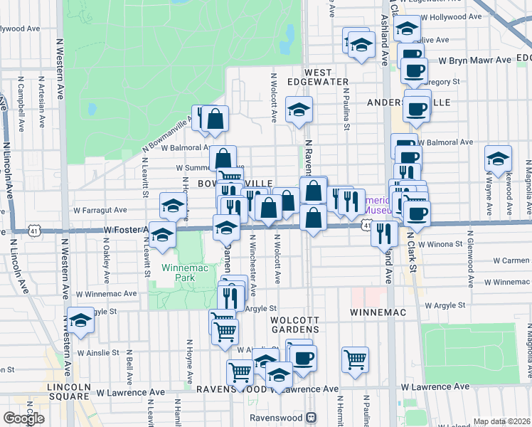 map of restaurants, bars, coffee shops, grocery stores, and more near in Chicago