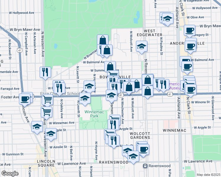 map of restaurants, bars, coffee shops, grocery stores, and more near in Chicago