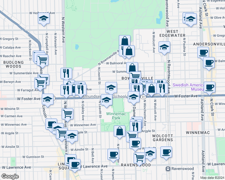 map of restaurants, bars, coffee shops, grocery stores, and more near in Chicago