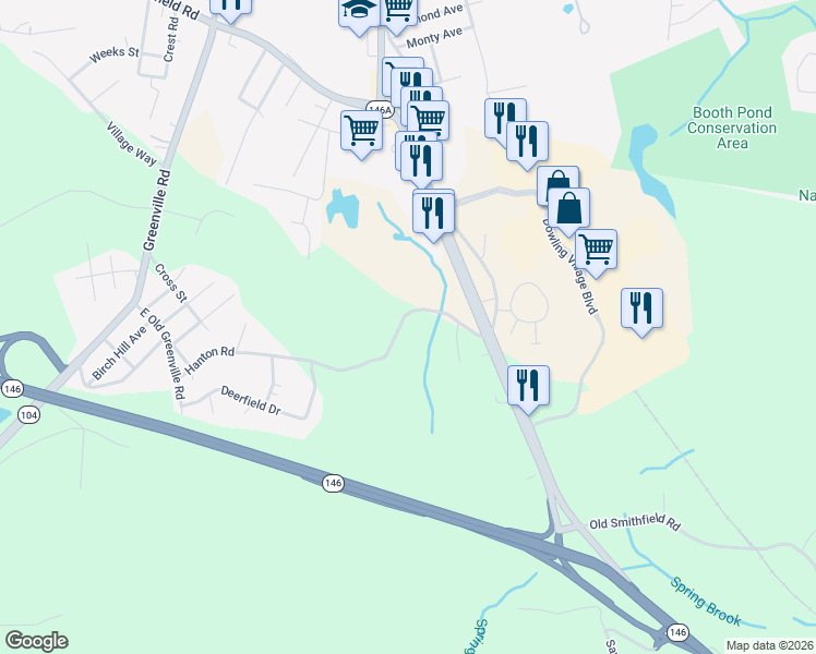 map of restaurants, bars, coffee shops, grocery stores, and more near 85 Hanton Road in North Smithfield