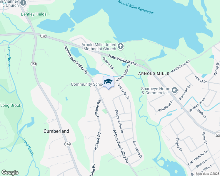 map of restaurants, bars, coffee shops, grocery stores, and more near 15 Arnold Mills Road in Cumberland