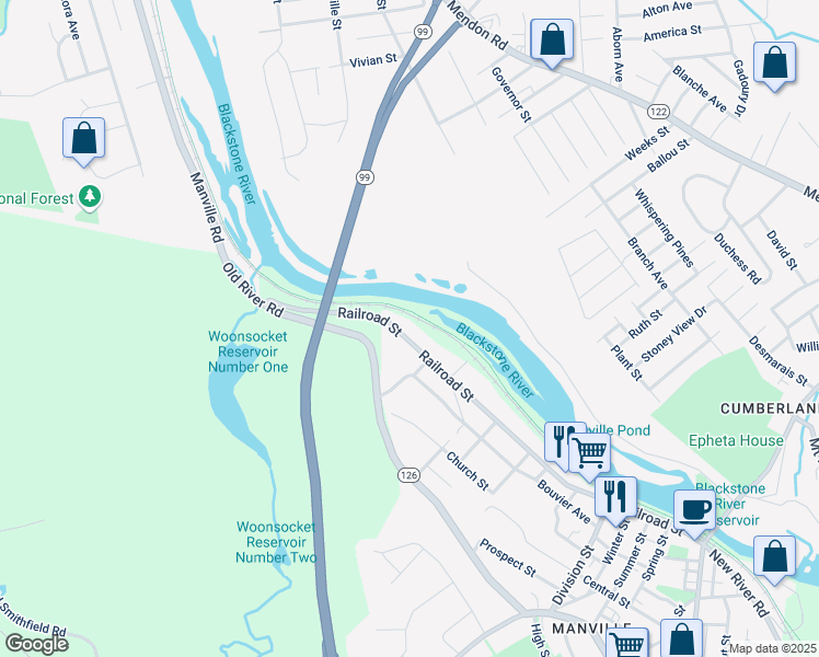 map of restaurants, bars, coffee shops, grocery stores, and more near 287 Railroad Street in Lincoln