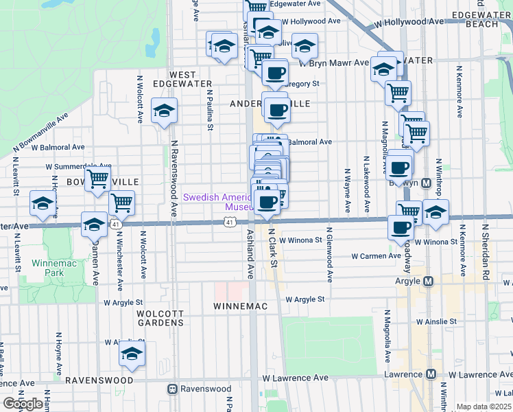map of restaurants, bars, coffee shops, grocery stores, and more near in Chicago