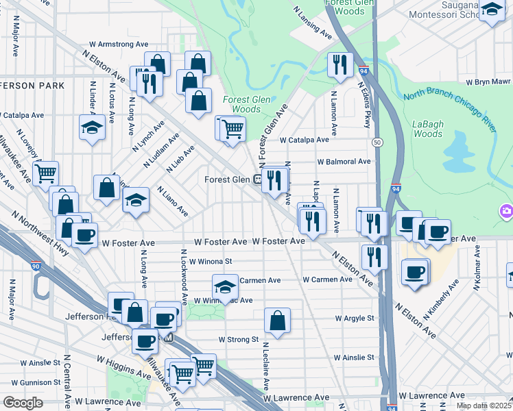 map of restaurants, bars, coffee shops, grocery stores, and more near 5314 North Elston Avenue in Chicago
